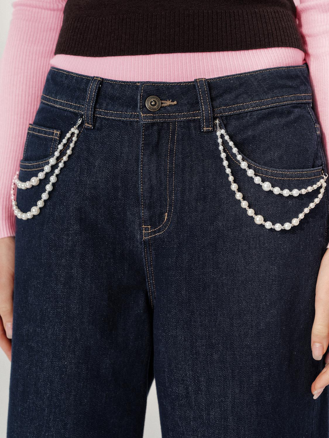 Chain Décor Wide Leg Jeans