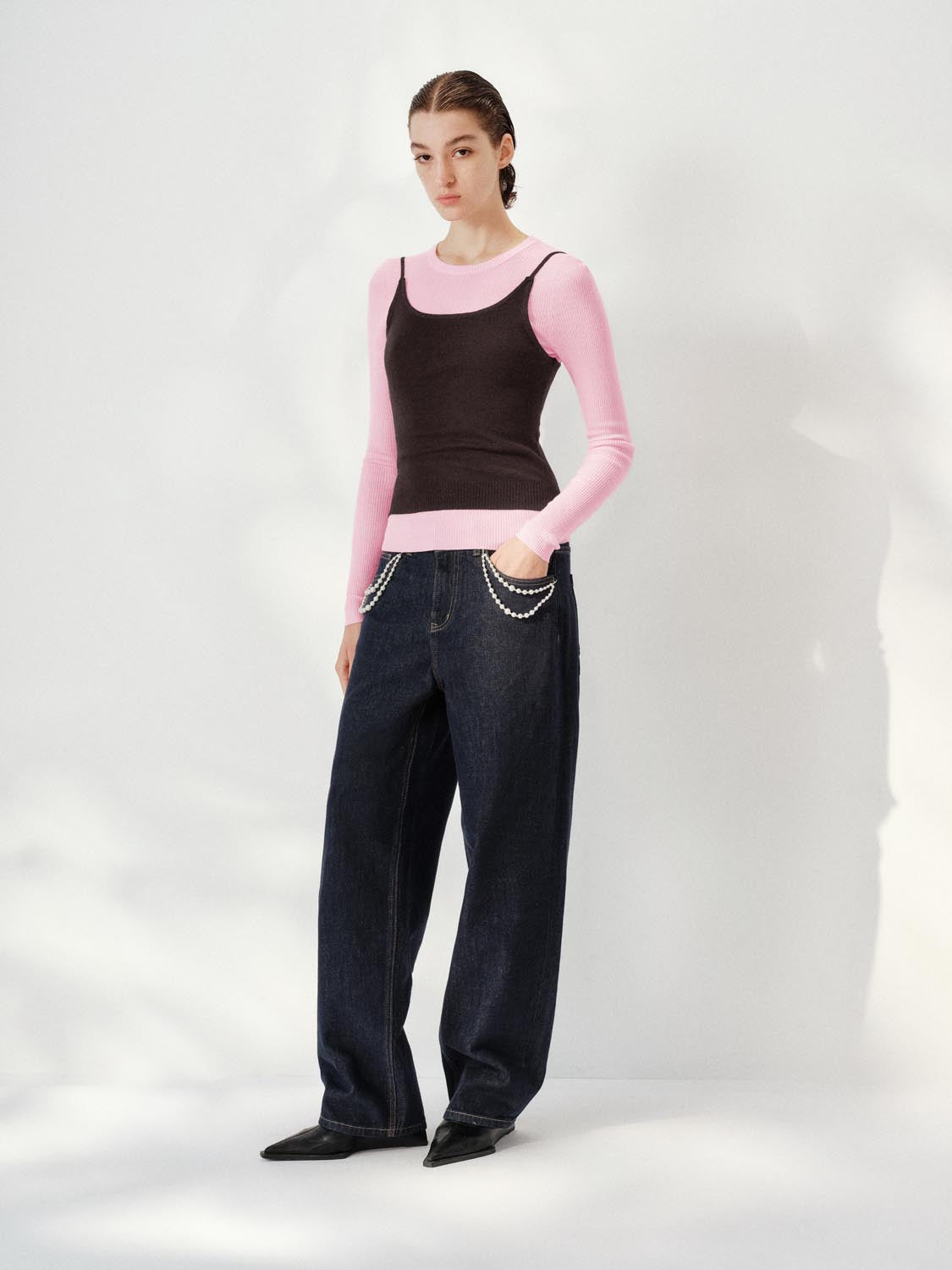 Chain Décor Wide Leg Jeans