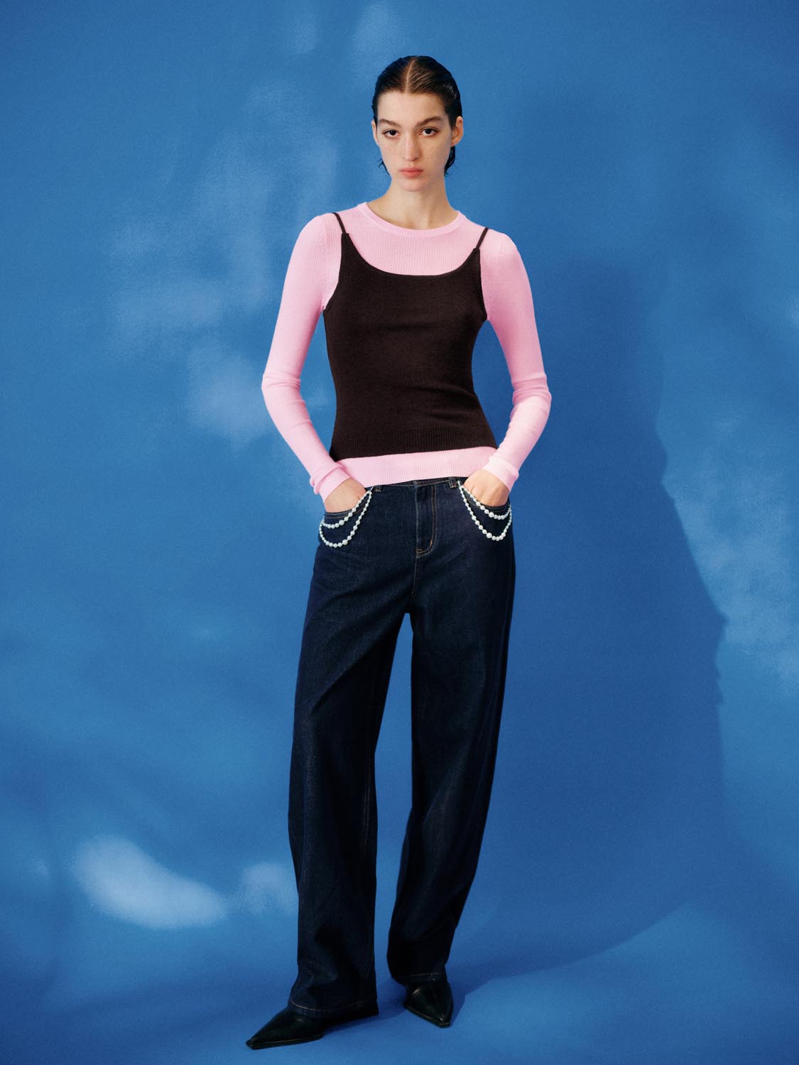 Chain Décor Wide Leg Jeans