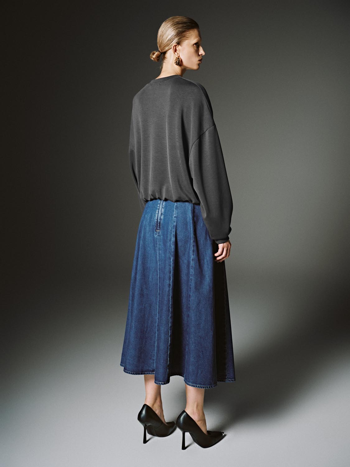 Pleated Denim Midi Skirts