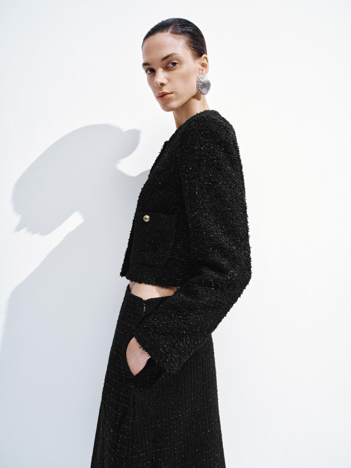 Cropped Tailored Button Up Tweed Jackets