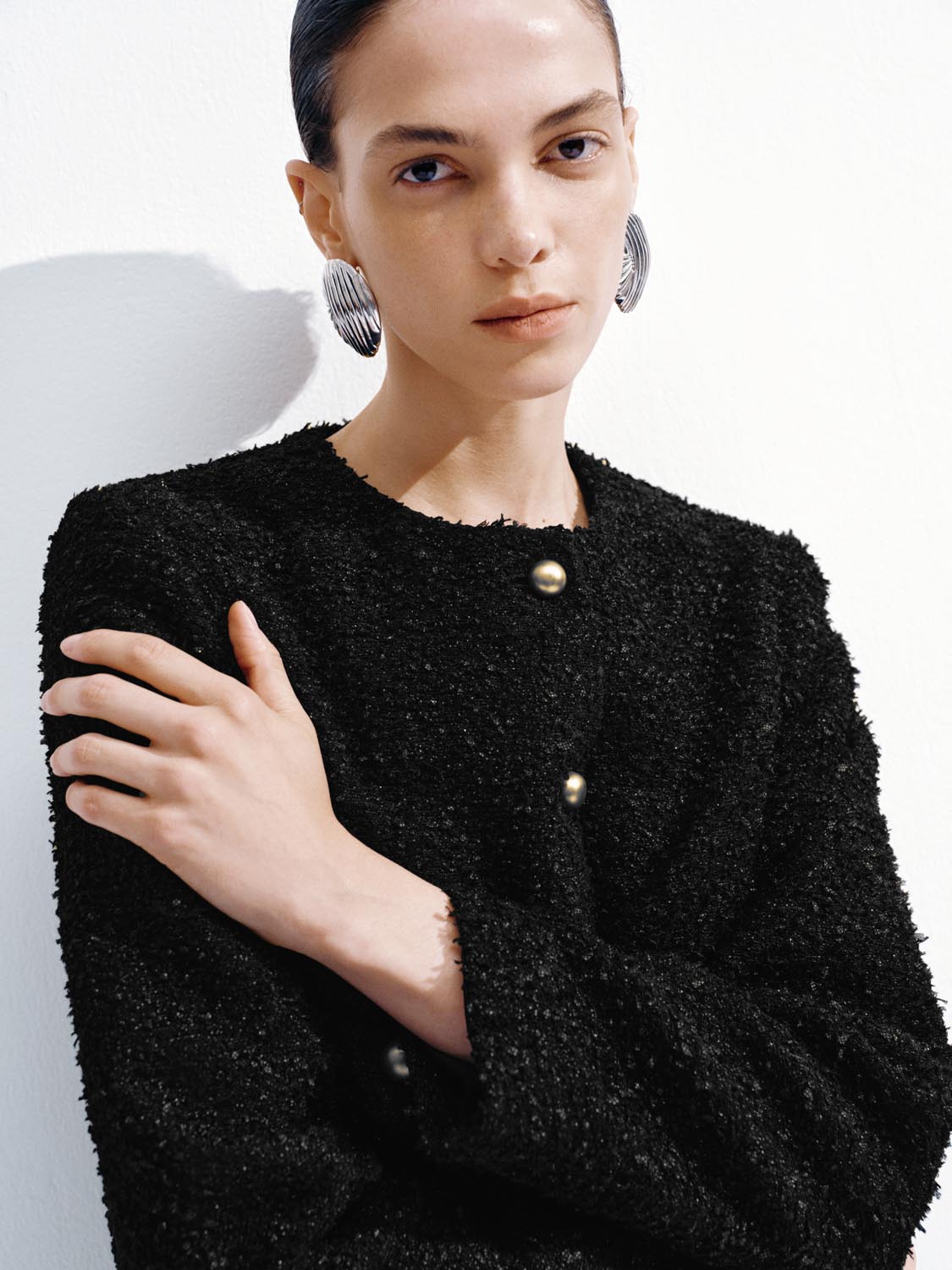 Cropped Tailored Button Up Tweed Jackets