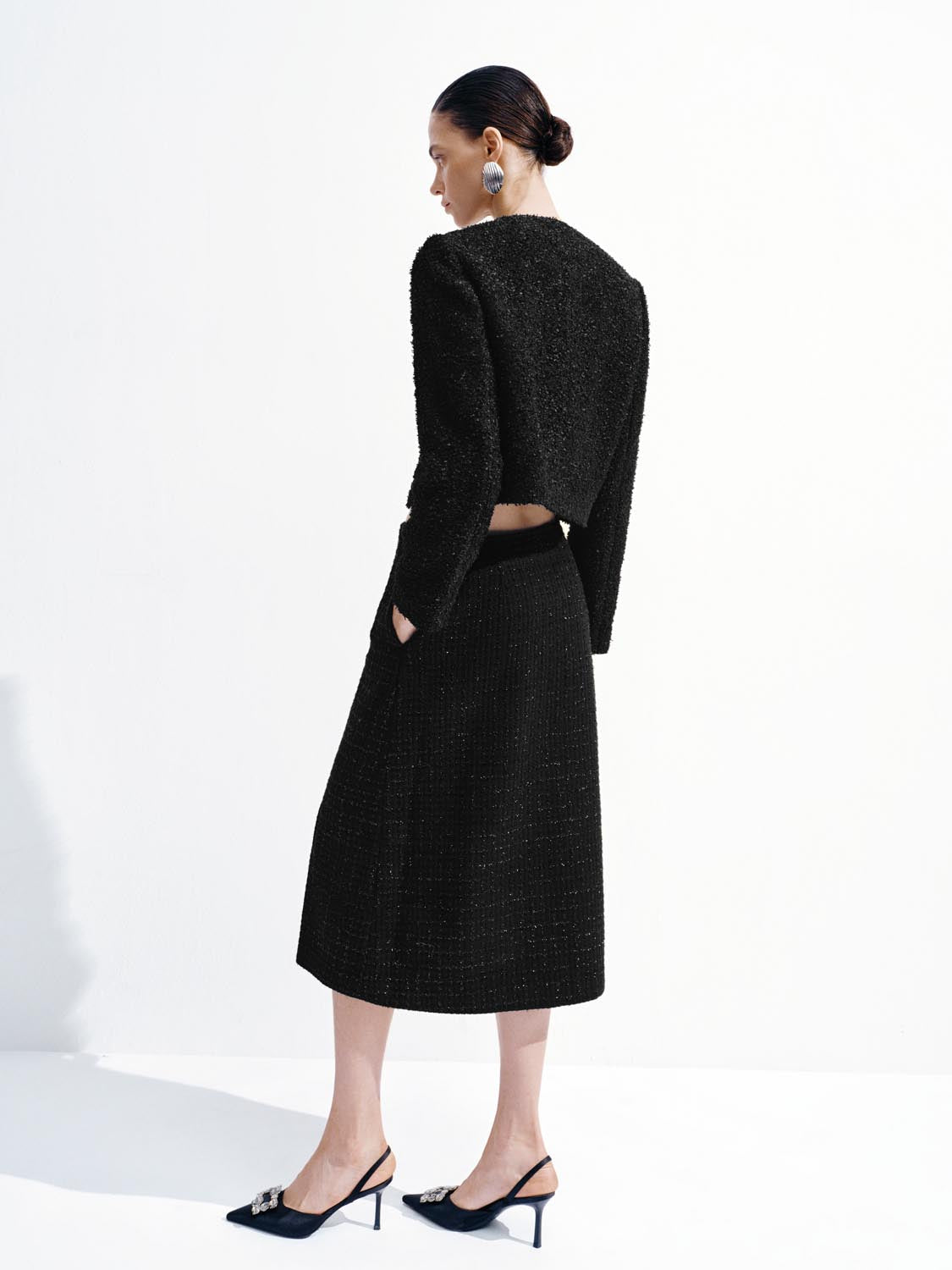 Cropped Tailored Button Up Tweed Jackets