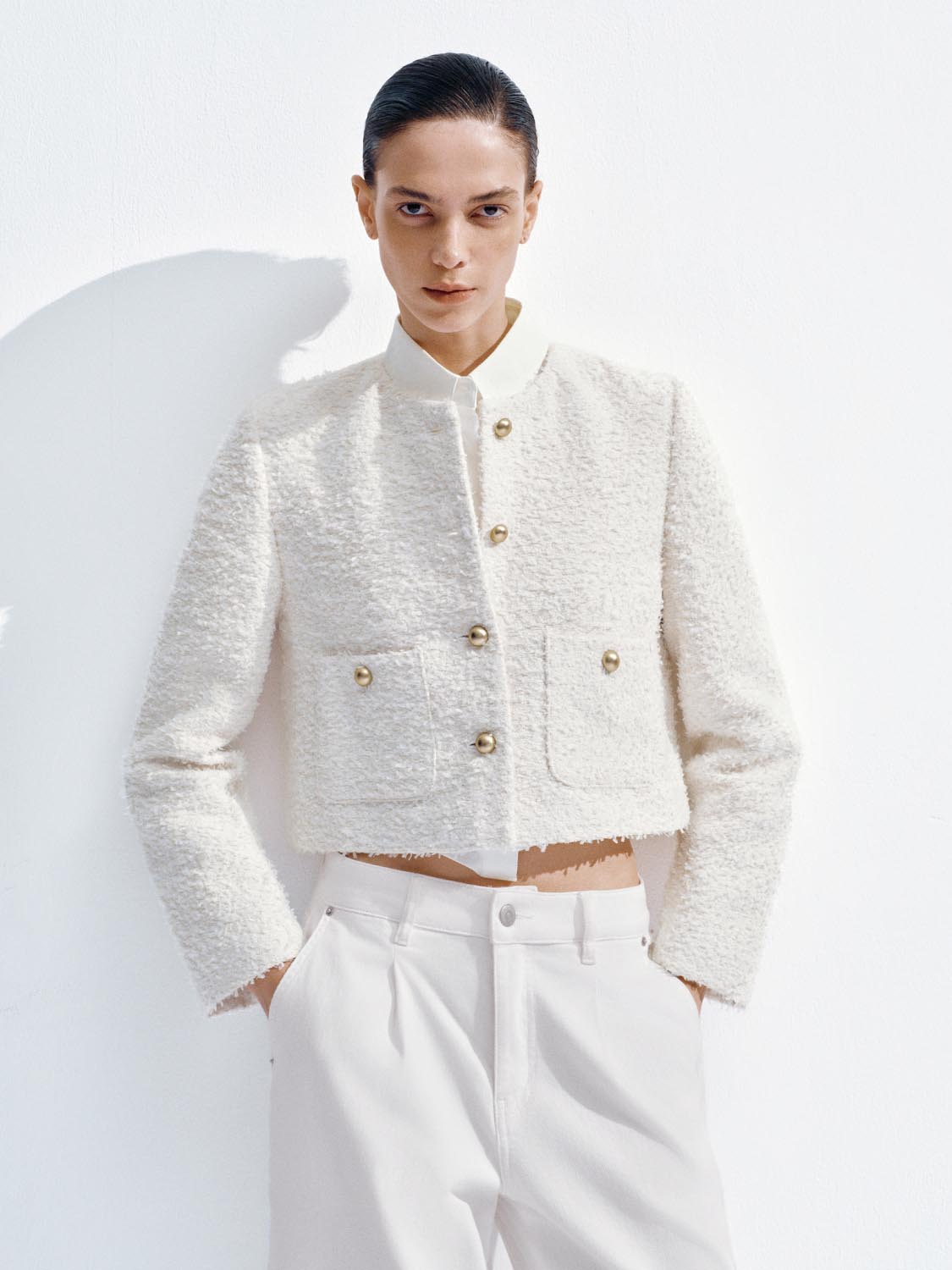 Cropped Tailored Button Up Tweed Jackets