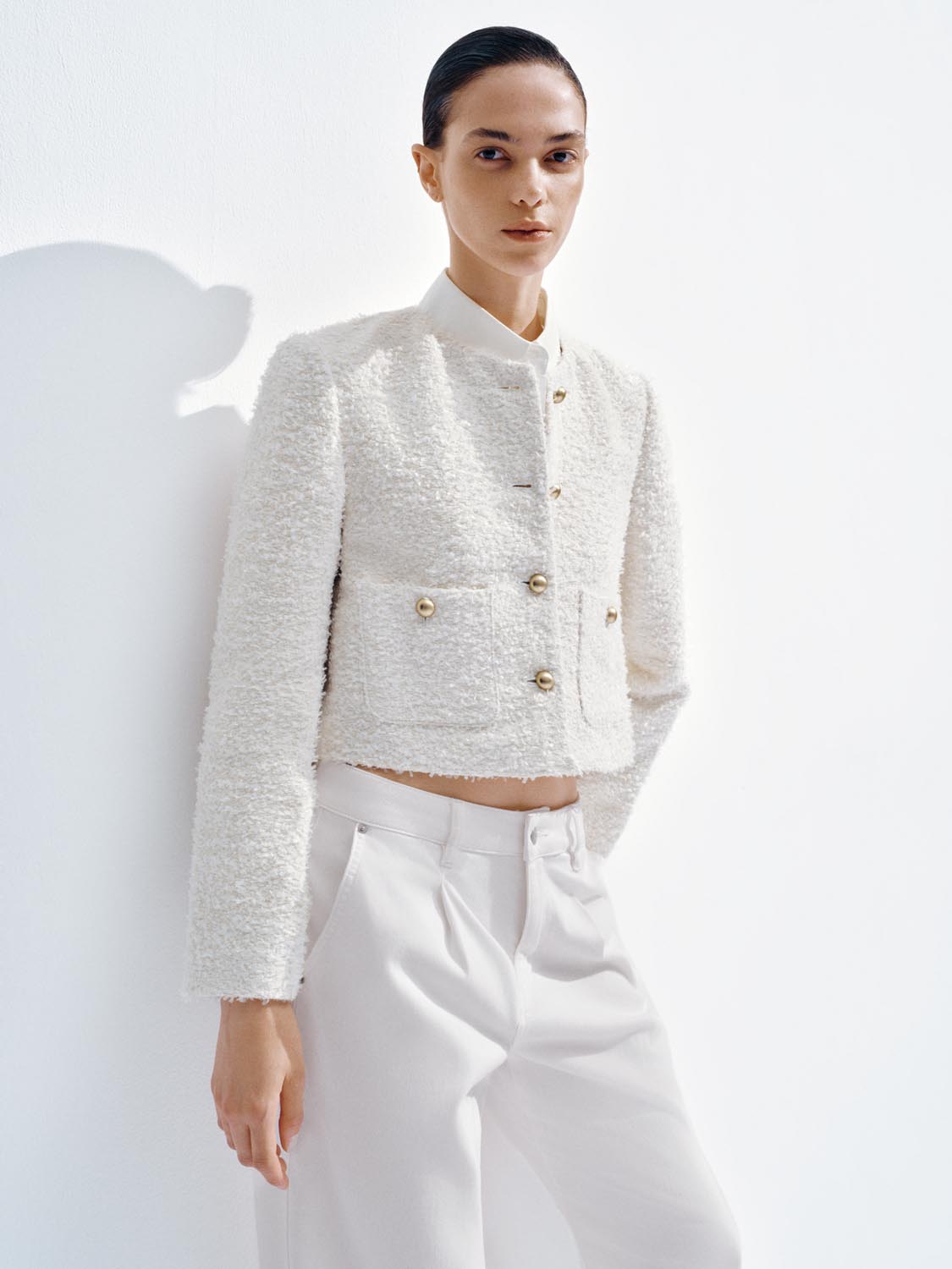 Cropped Tailored Button Up Tweed Jackets