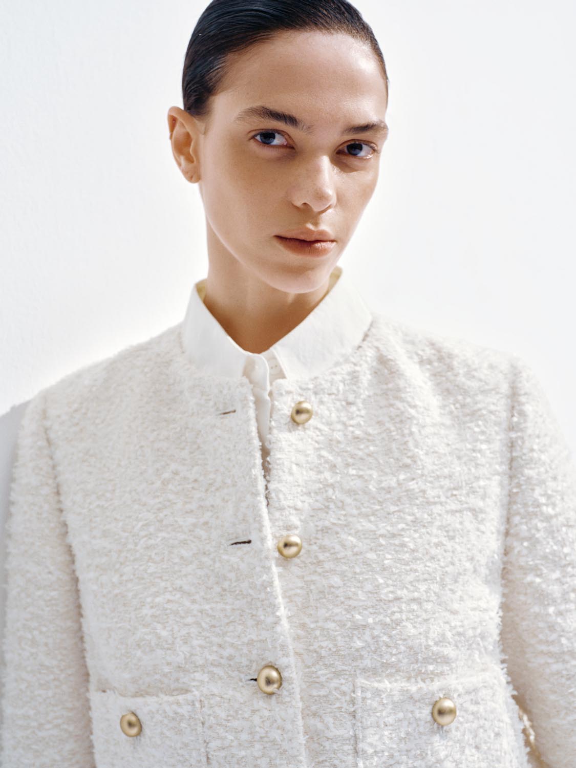 Cropped Tailored Button Up Tweed Jackets