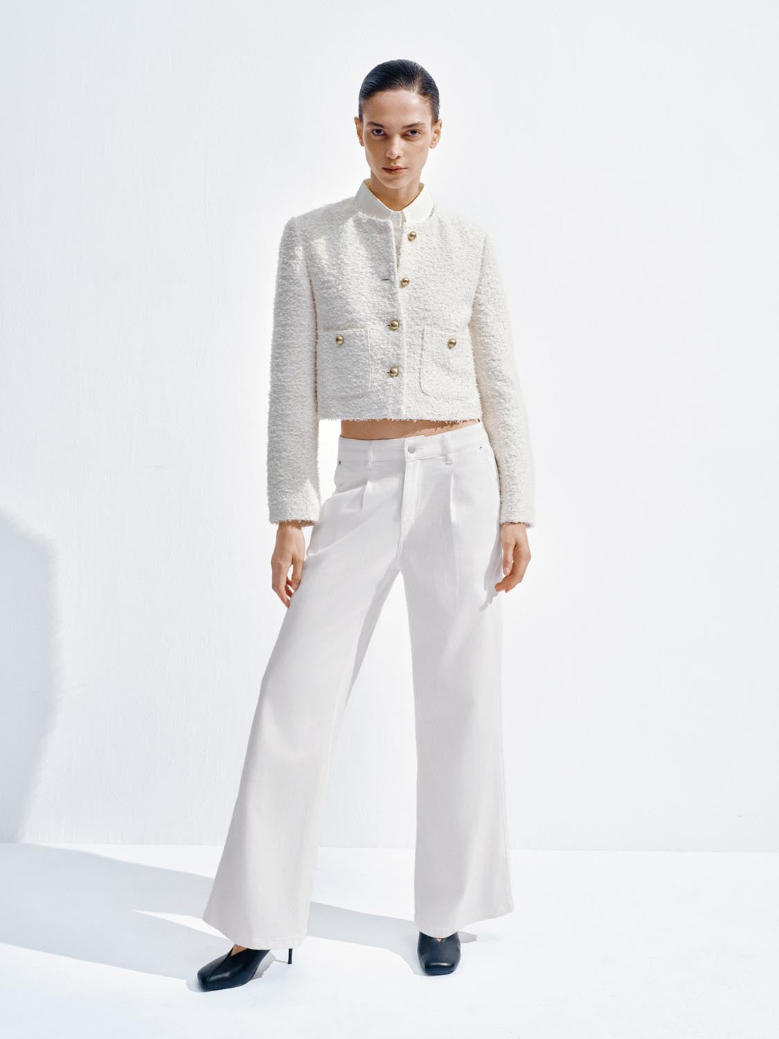 Cropped Tailored Button Up Tweed Jackets