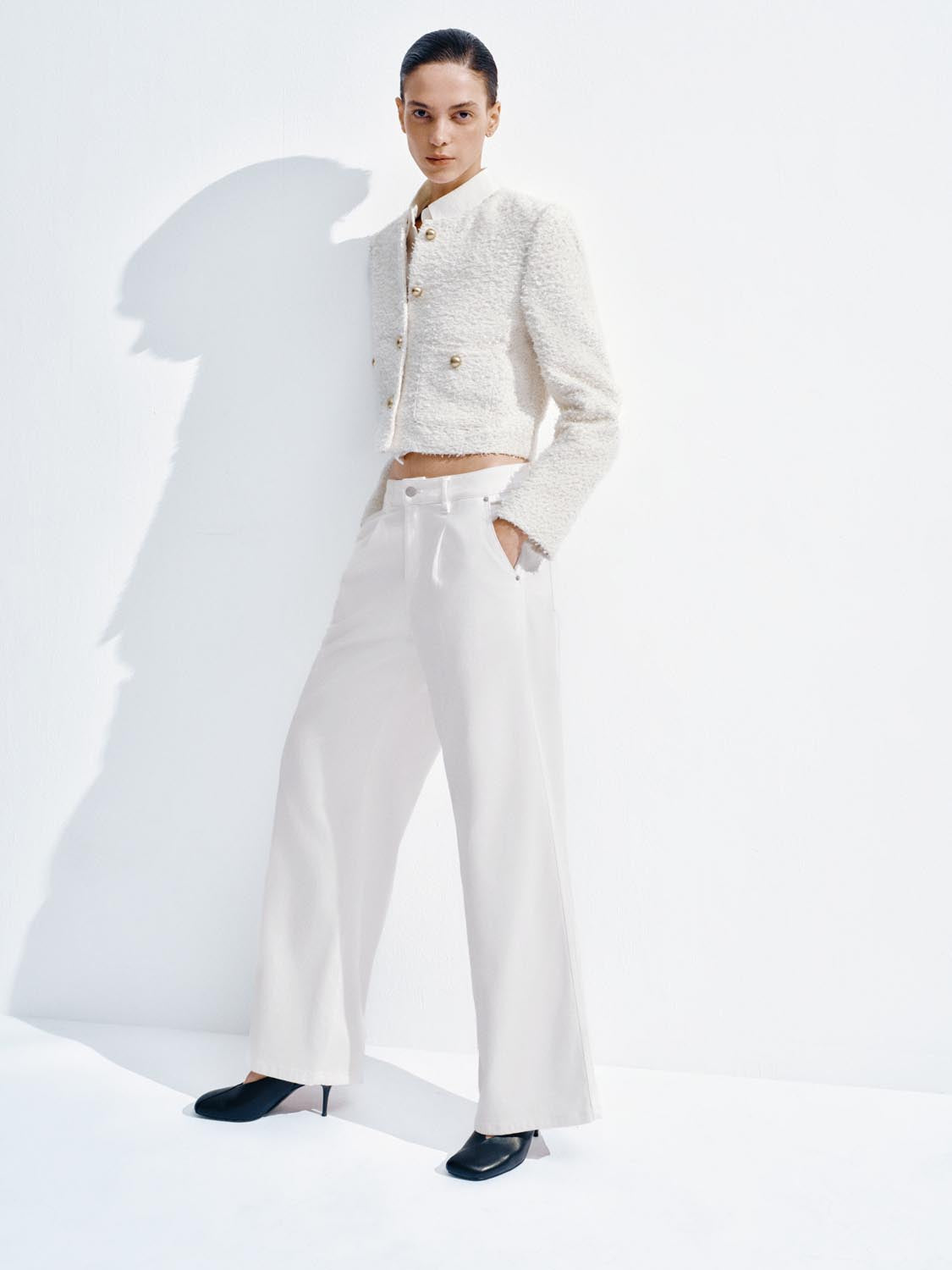 Cropped Tailored Button Up Tweed Jackets