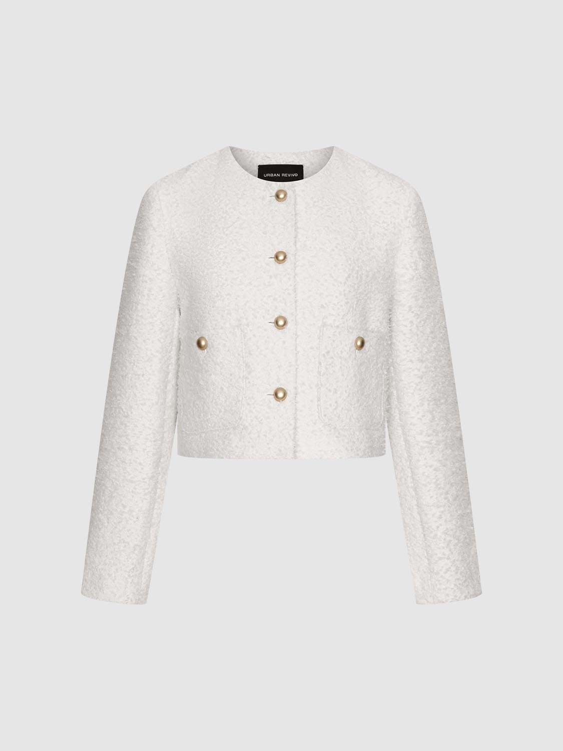 Cropped Tailored Button Up Tweed Jackets