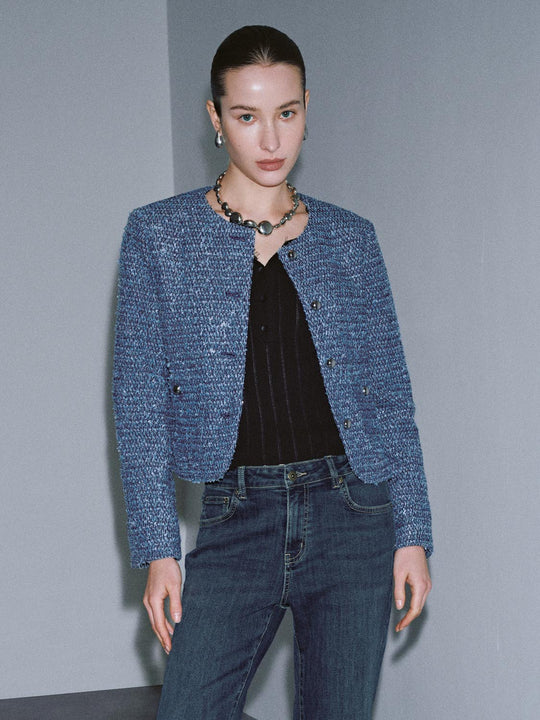 Tailored Crew Neck Button Up Denim Jackets