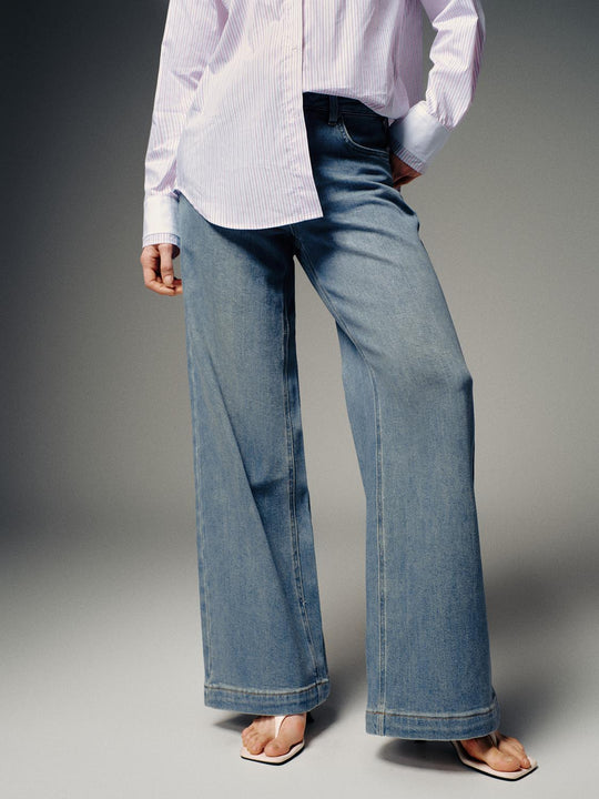 Stitch Detail Wide Leg Jeans