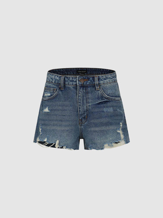 Cotton Frayed Hem Denim Shorts