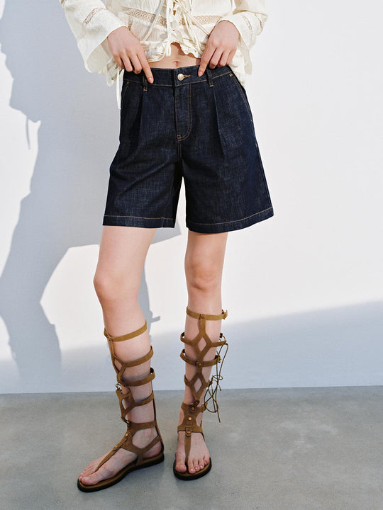 Stitch Detail Denim Shorts