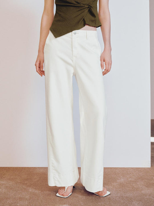 Cotton Blend Stretch Relaxed Wide Leg Jeans