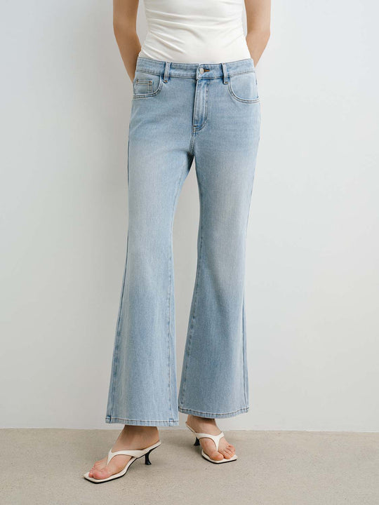 Cotton Denim Flared Jeans