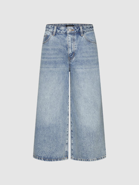 Classic Mid-rise Wide-leg Cotton Capri Jeans