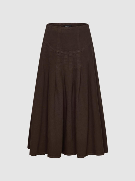 Pleated High-waisted Cotton Maxi Skirt