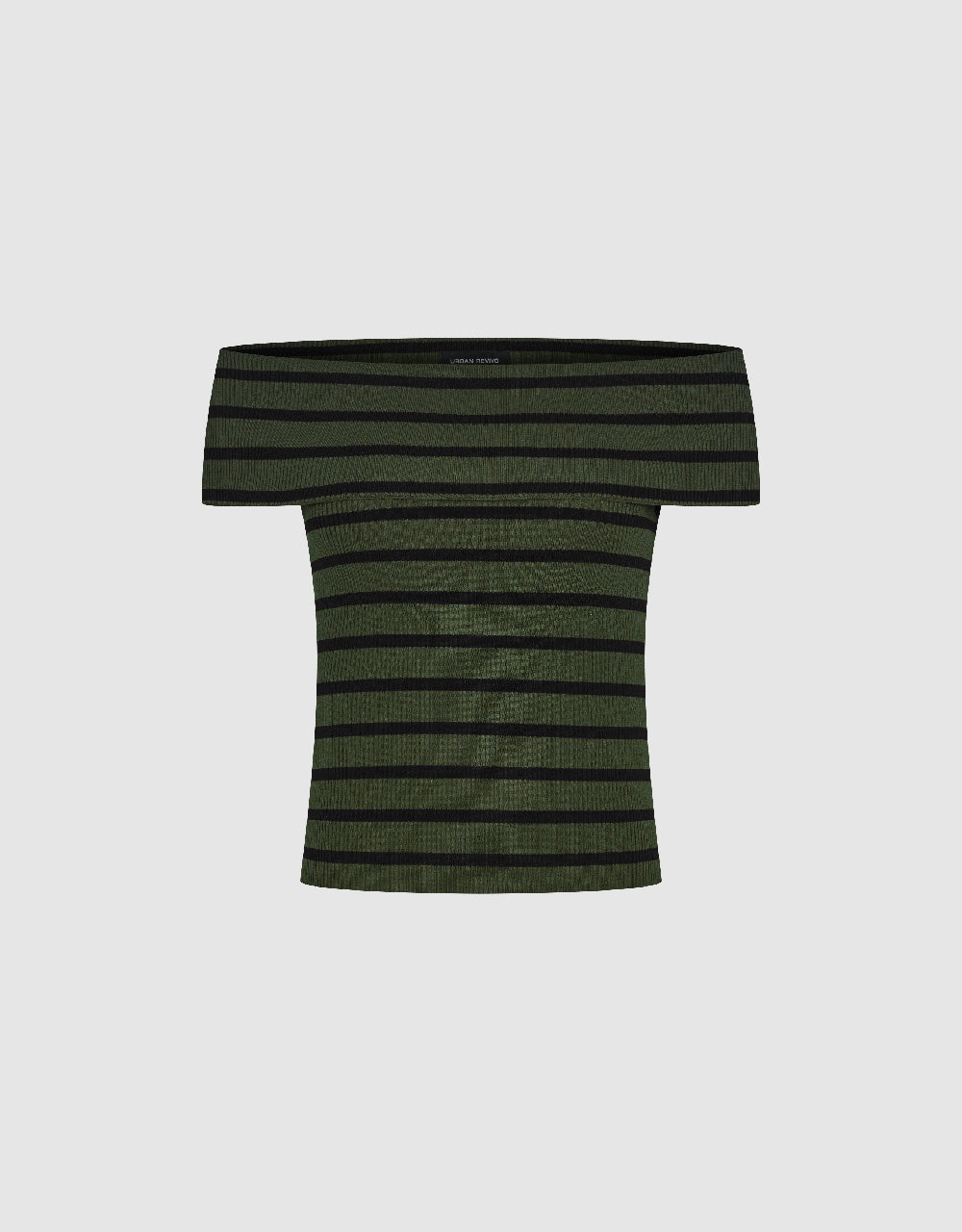 Striped Off-Shoulder Knitted T-Shirt