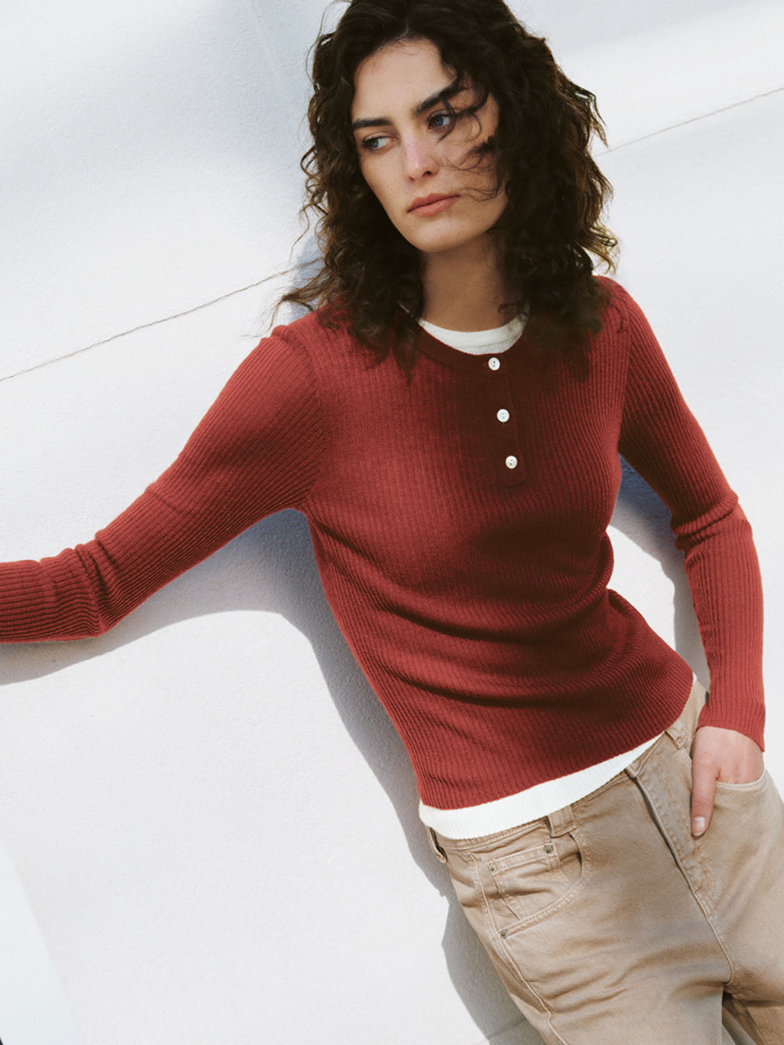 Button Half Placket Knitted T-Shirts