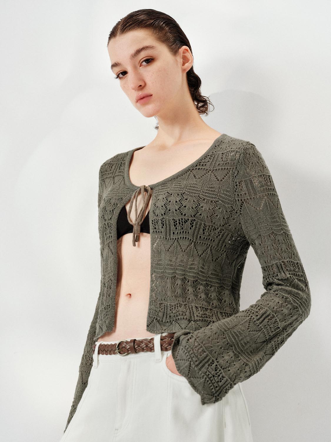 Flare Sleeve Tied Knitted Cardigans