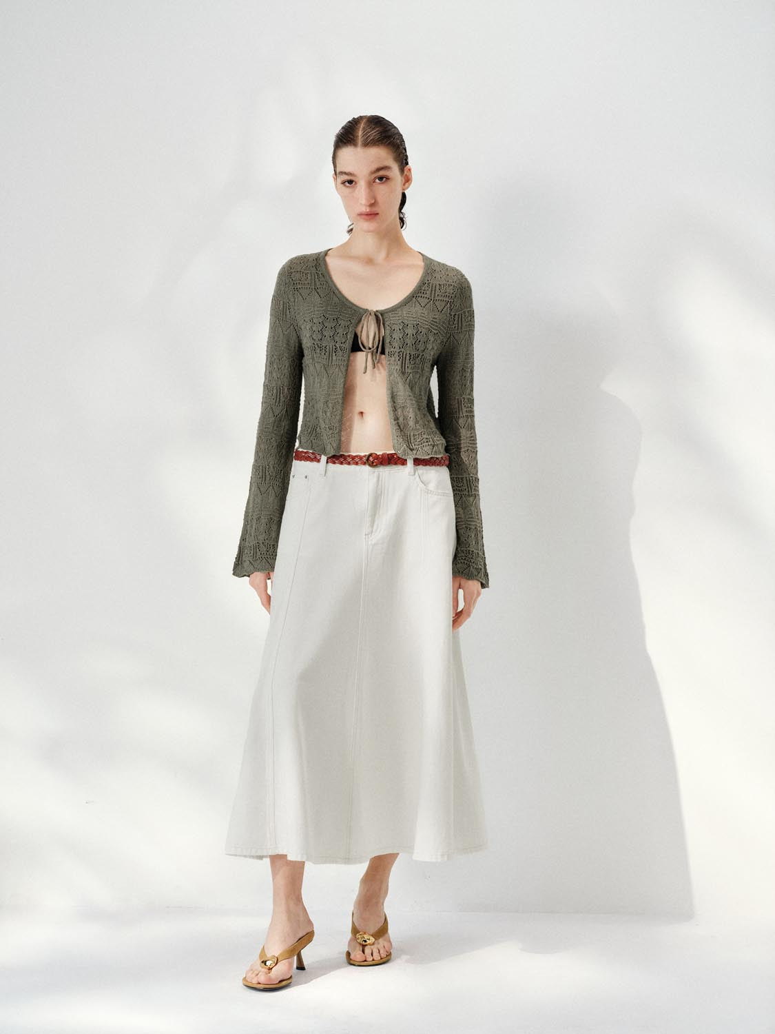 Flare Sleeve Tied Knitted Cardigans