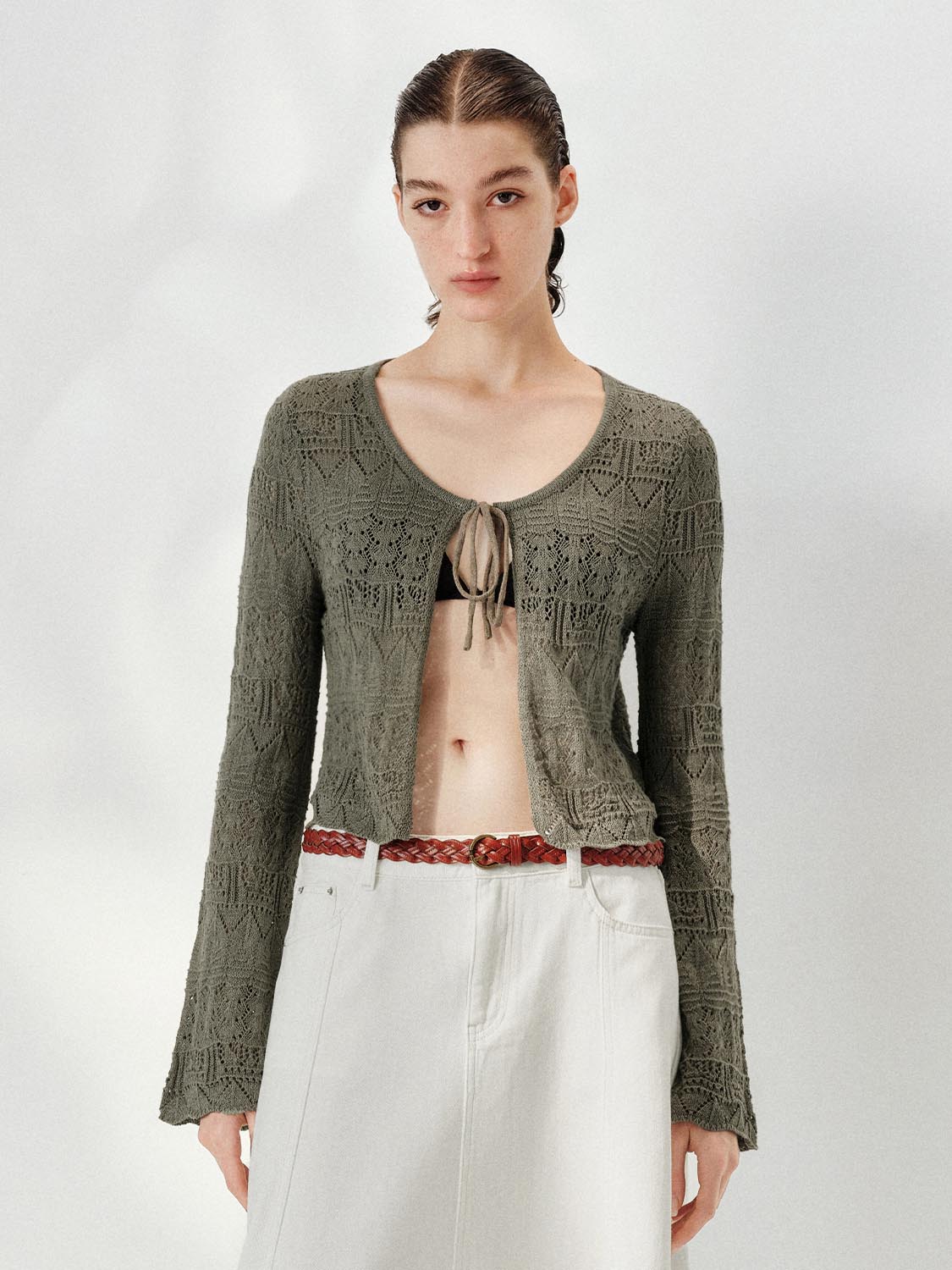 Flare Sleeve Tied Knitted Cardigans