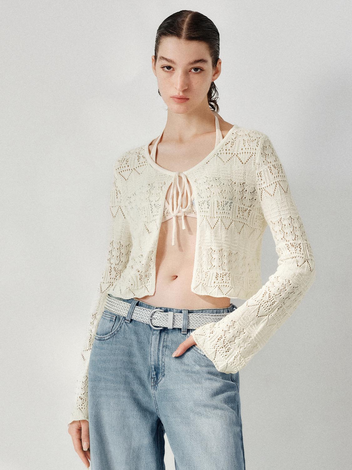 Flare Sleeve Tied Knitted Cardigans