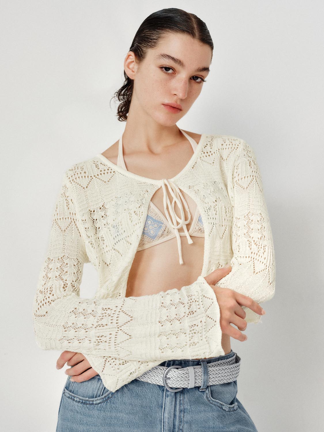 Flare Sleeve Tied Knitted Cardigans