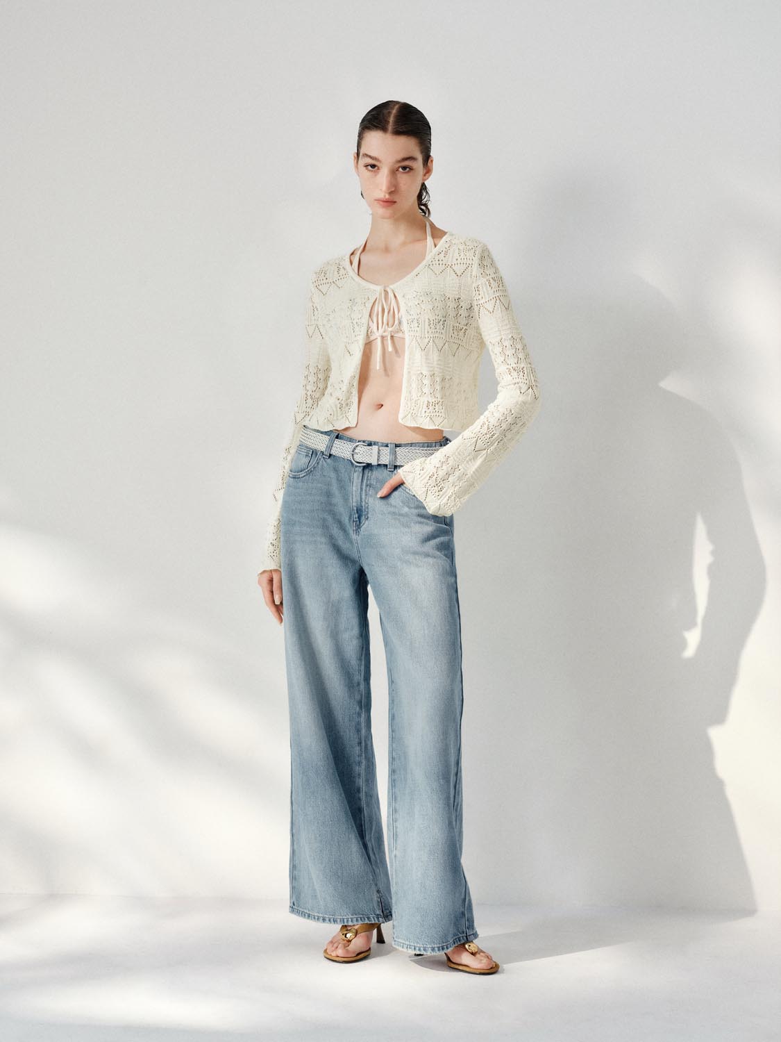 Flare Sleeve Tied Knitted Cardigans