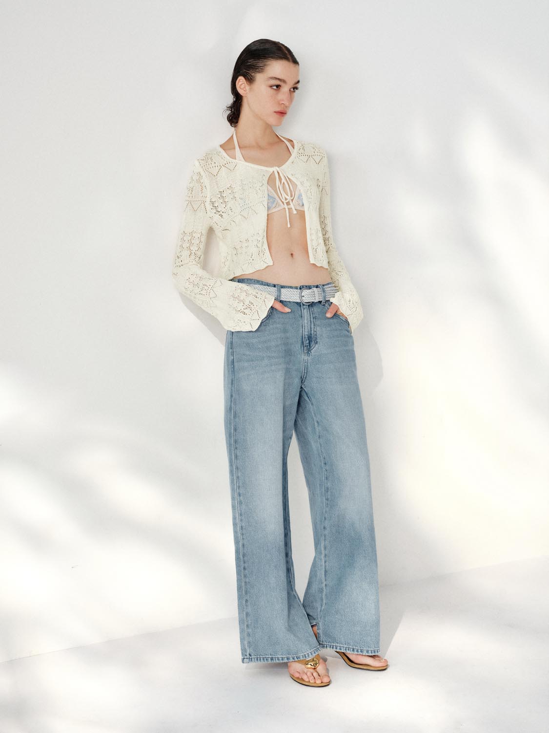 Flare Sleeve Tied Knitted Cardigans