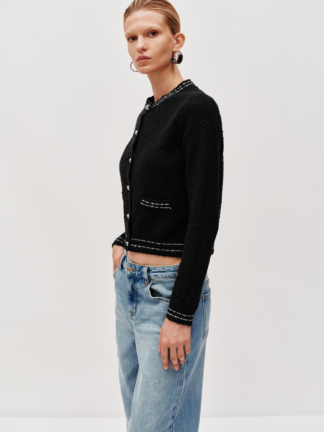 Button Up Crew Neck Knitted Cardigans