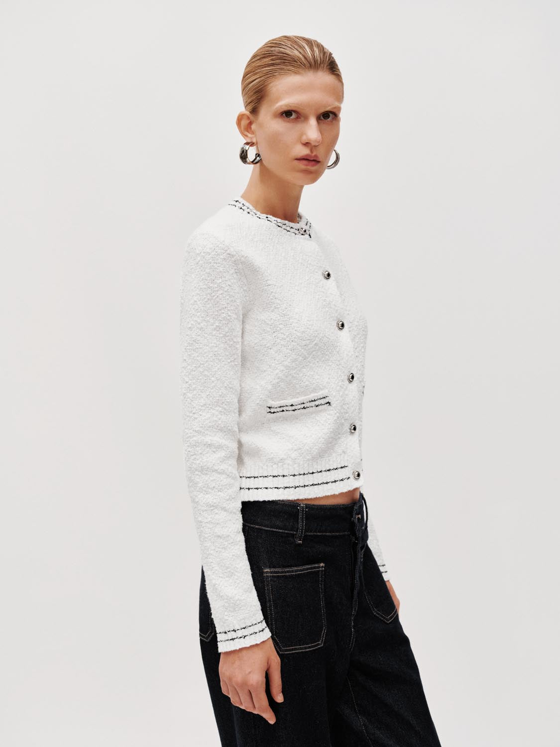 Button Up Crew Neck Knitted Cardigans