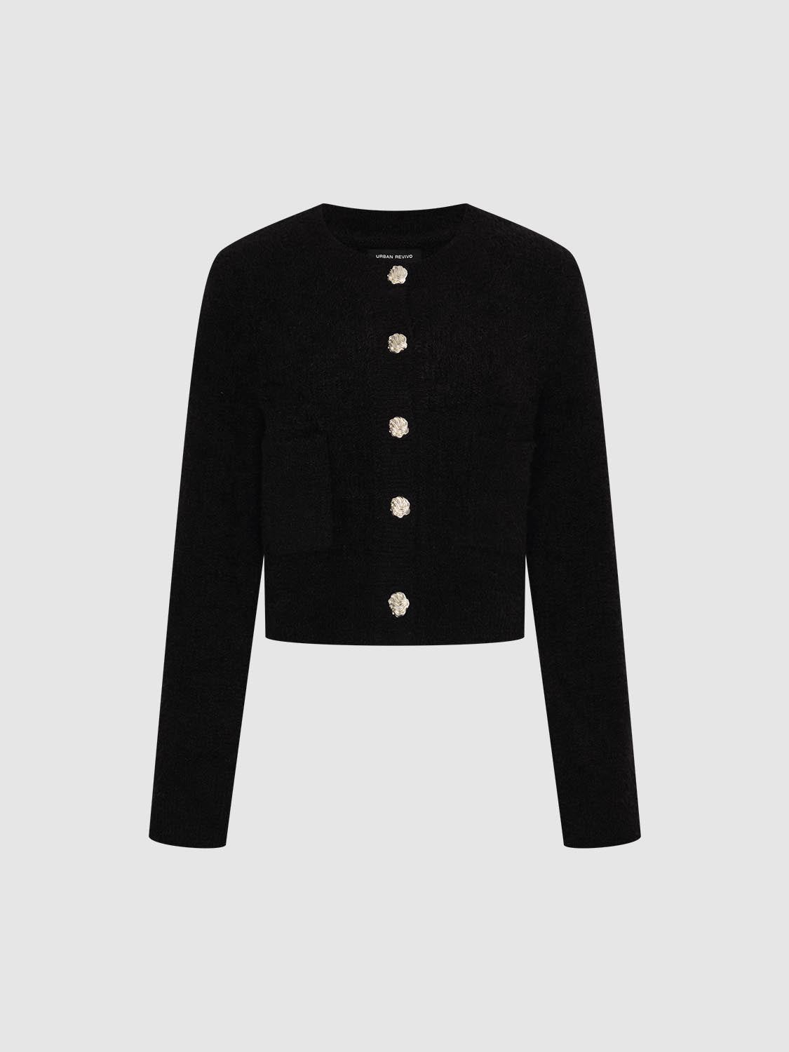 Fluffy Patch Pockets Knitted Cardigans