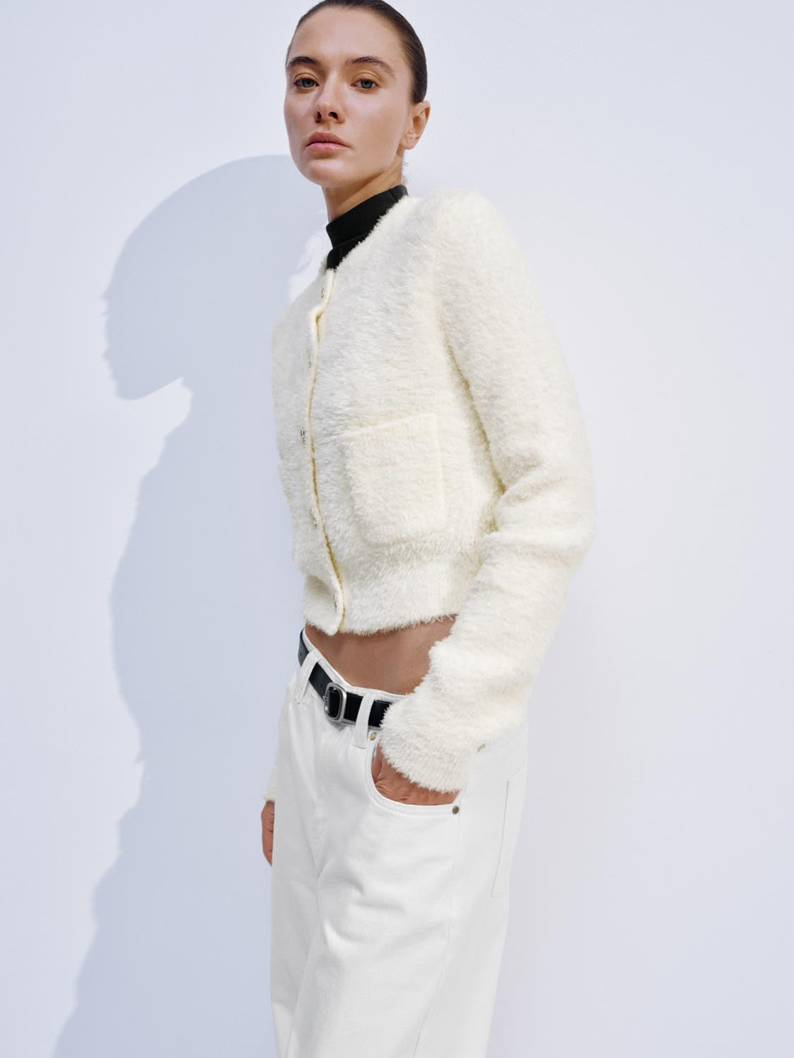 Fluffy Patch Pockets Knitted Cardigans