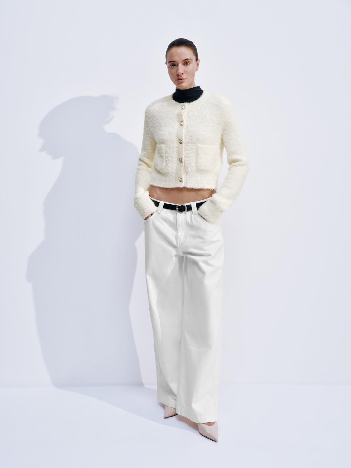 Fluffy Patch Pockets Knitted Cardigans