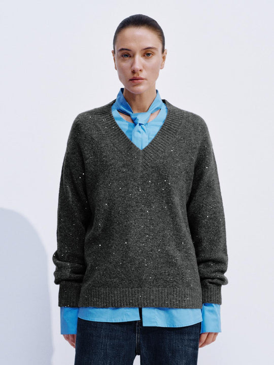 V-Neck Long Sleeve Knitted T-Shirts