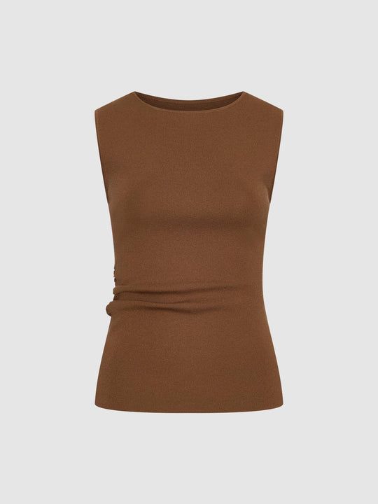 Sleeveless Skinny-Fit Ruched Knitted T-Shirts