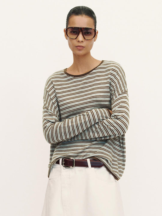 Striped Lightweight Knit Long Sleeve T-shirt