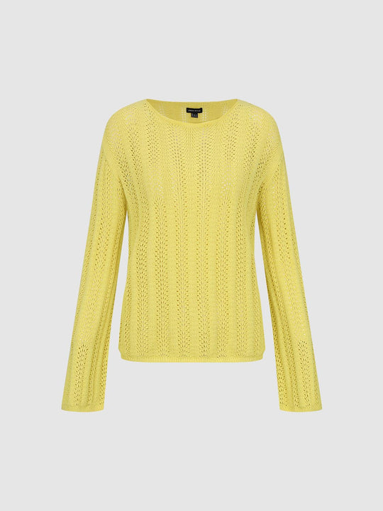 Thin Vertical Knit Long Sleeve Crew Neck Sweater