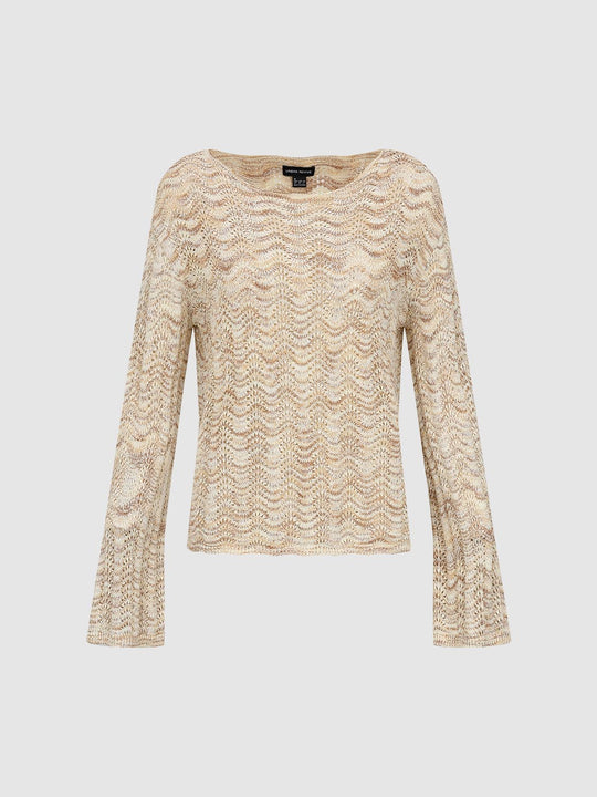 Textured Knit Crew Neck Fitted Long Sleeve T-Shirt