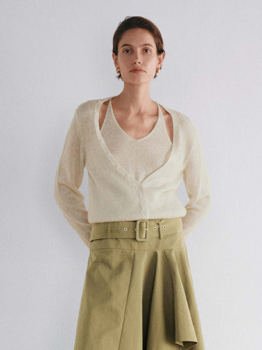 Layered V-neck Button Front Long Sleeve Cardigan
