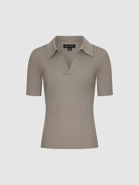 Ribbed Short Sleeve Polo Knit