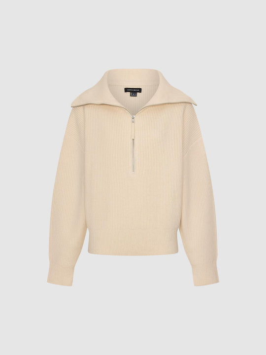 Ribbed Knit Half-Zip Polo Collar Long Sleeve Pullover