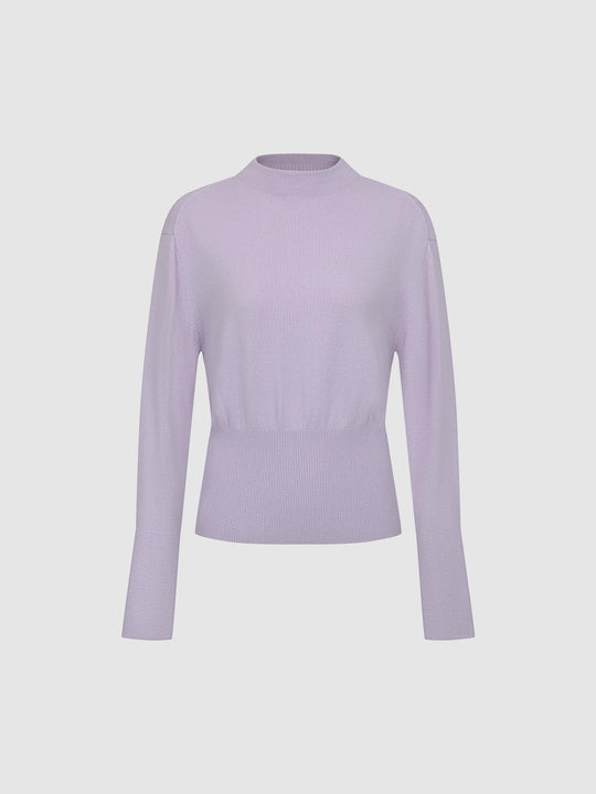 Ribbed Fitted Mock Neck Long Sleeve Knit T-Shirt
