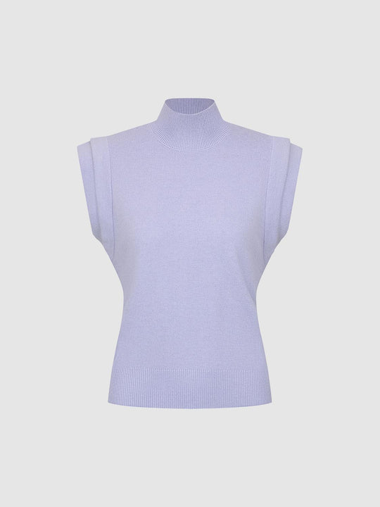 Ribbed Mock Neck Sleeveless Knitted T-Shirt