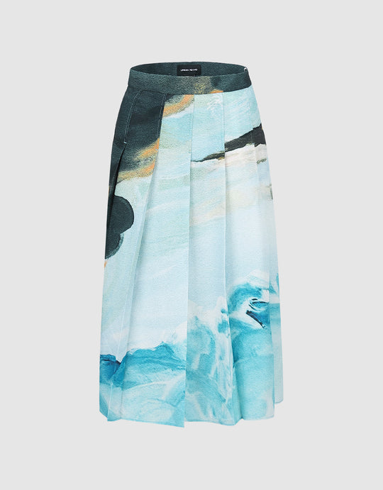 Sea Printed Pleated Skirt