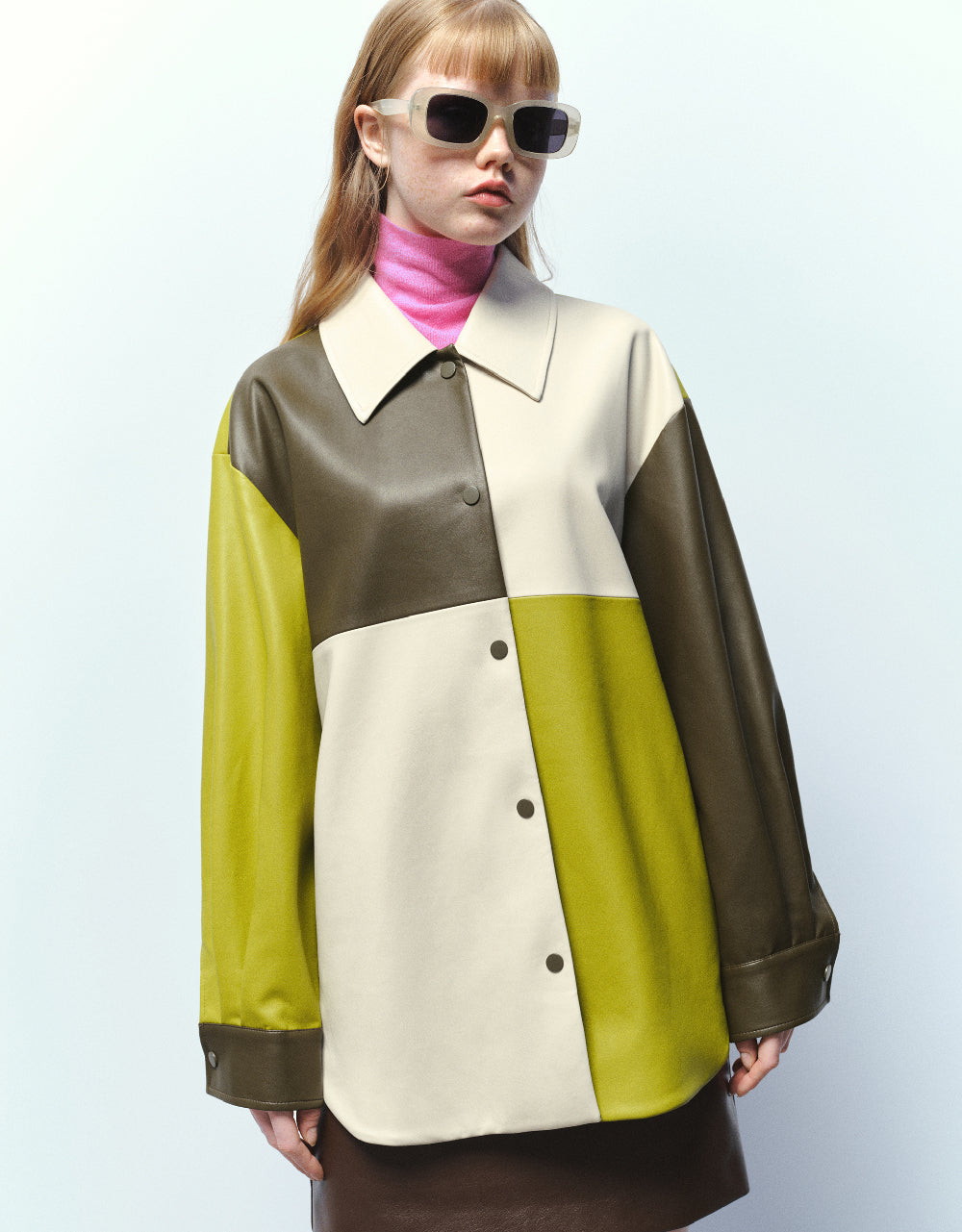 Colorblocks Vegan Leather A-Line Jacket