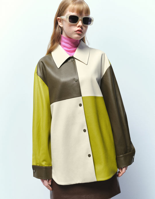 Colorblocks Vegan Leather A-Line Jacket