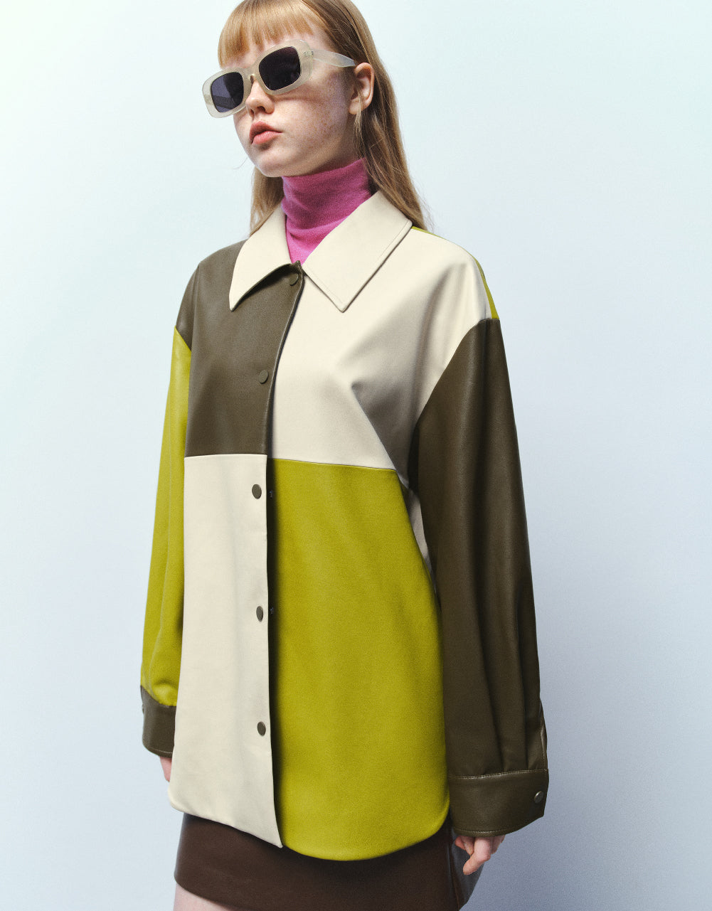 Colorblocks Vegan Leather A-Line Jacket