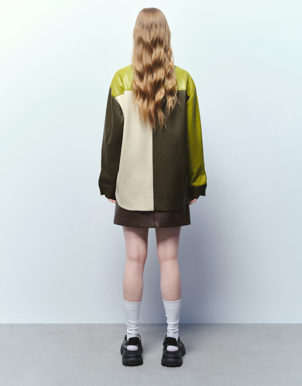 Colorblocks Vegan Leather A-Line Jacket